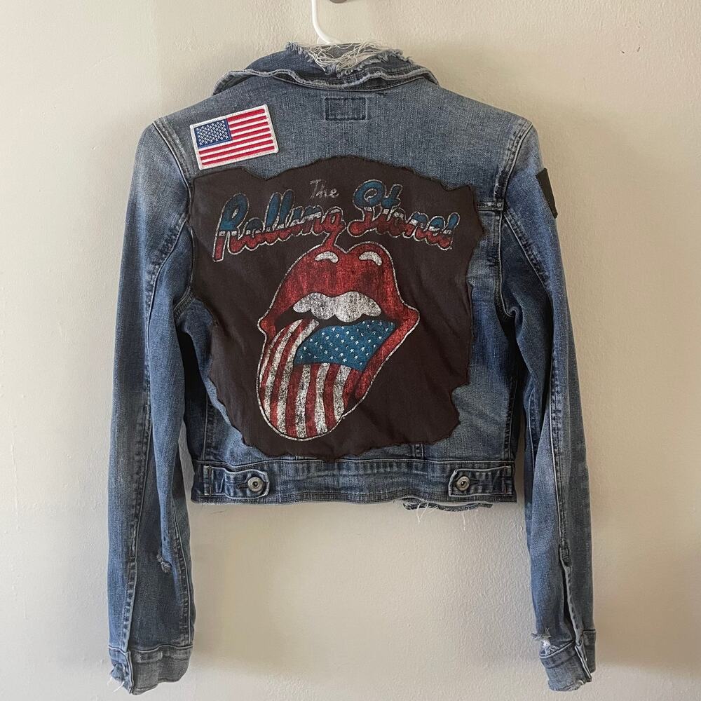 Two Gypsea Souls Womens S Patch Denim Jacket Blue Boho Distressed